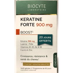 Kératine Forte 900 mg Boost . Croissance, résistance & santé du cheveu (3x40 gélules)