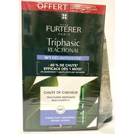 René Furterer - Triphasic Reactional . Chute de cheveux + Shampooing offert (12 ampoules x 5 ml)