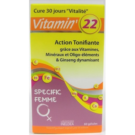 INELDEA - Vitamin'22 Action tonifiante Spécial Femme (60 gélules)