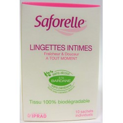 Saforelle - Lingettes intimes à la Bardane (10 lingettes sous sachets)