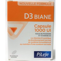 Pileje - D3 Biane Capsule 1000 UI . Vitamine D (30 gélules)