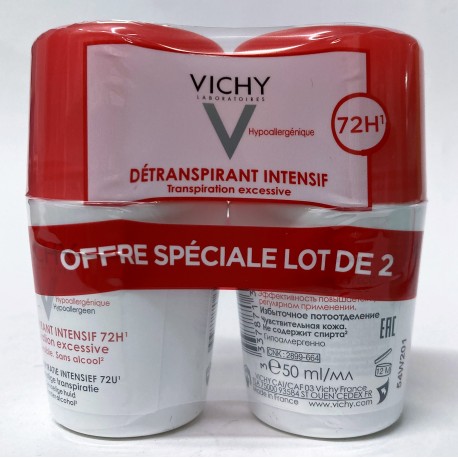 Vichy - Détranspirant intensif .Transpiration excessive 72h (lot de 2 billes de 50 ml)