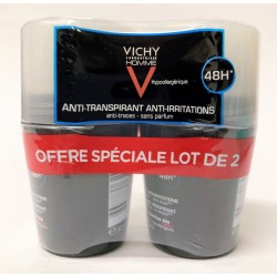 VichyHomme - Déodorant Anti-transpirant Anti-irritations 48h (lot de 2 billes de 50 ml)