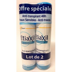Etiaxil - Déodorant Anti-transpirant 48h Peaux sensibles - Anti-traces (lot de 2 aérosols de 150 ml)