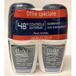 Etiaxil - Men . Déodorant Anti-transpirant 48H Contrôle extrême .Peaux sensibles (lot de 2 roll-on de 50 ml)